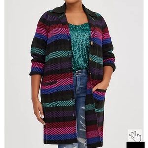 Notched Lapel Multi-Stripe Sweater Jacket